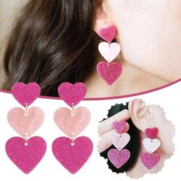 Dangle Earrings Pink Heart Dangling Conversation Cute For Women Love Shaped Drop Christmas Decorations Y8k5