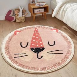 Carpets Cute Cartoon Bedroom Decor Plush Carpet Large Area Thickened Children's Rug Fluffy Soft Round Floor Mat Washable Non-slip Rugs