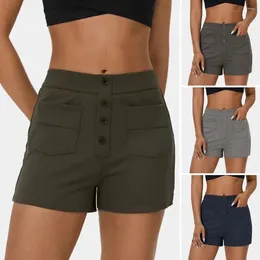 Women's Shorts Lengthening Stylish High Waist Summer With Button Closure Slim Fit Design Breathable Fabric For Dating