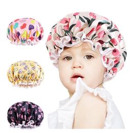 2024 Baby Silky Satin Bonnet Sleep Cap Kinder Mädchen Nacht Turban Kinder Solid Kopfbekleidung süßer Kopfschreibung Hut Mode Haare Wear1.fürs Kleinkind