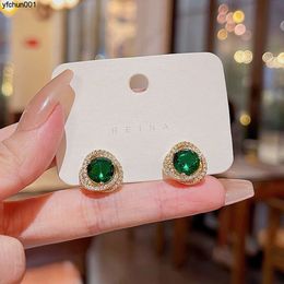 S925 Silver Needle Exquisite Micro Inlaid Diamond Earrings for Women Light Luxury Small and Rich Green Zircon Ornaments