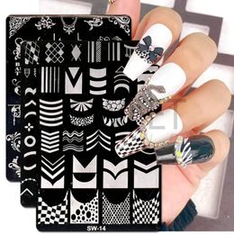 Französische Nagelkunst Stempelplatte Geometrie Wellenlinie Zeichnung Vorlagen Blume Love Lace Stempel Nagel Charme Form Schablone Schablonen Werkzeuge