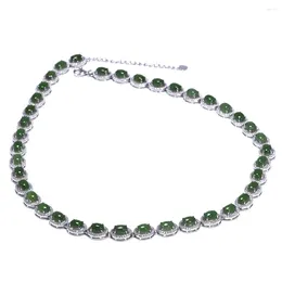 Chains Genuine Sterling Silver 925 Jewelry Natural Green Jade Tennis Chain Necklaces For Women Ethnic Gemstones