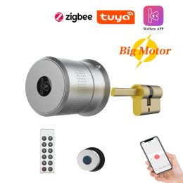 Lock Smart Remote Control Automatic EU Cylinder Lock WeHere M521 Big Motor Power Fingerprint Password Lock Tuya Zigbee Optional