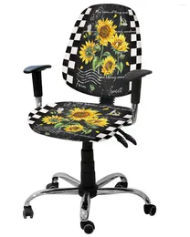 Chair Covers Retro Flower Sunflower Bee Plaid Elastic Armchair Computer Cover Removable Office Slipcover Split Seat