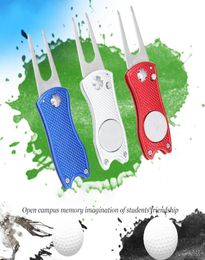 Mini Foldable Golf Divot Tool With Ball Marker Pitch Cleaner Pitchfork Accessories Putting Green Fork Training Aids7743414