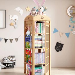 Decorative Plates Solid Wood Rotating Bookcase With Door Storage Cabinet