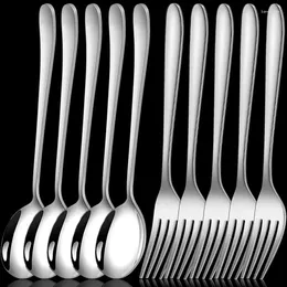 Spoons 5/1pcs Stainless Steel Spoon Silver Long Handle Flatware Soup Fruit Fork Tableware Sets Home Kitchen Cutlery Utensils