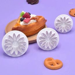 Baking Moulds 3Pcs Plastics Sunflower Cookie Cutting Mould Maple Cookies Tool Stamp And Cutter For DIY