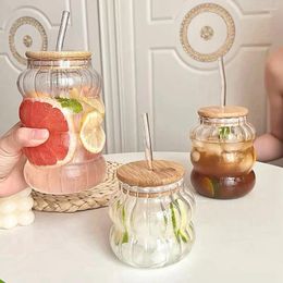 Wine Glasses Ins Glass Cup Transparant Coffee Cups With Lids And Straw Drinking Water Tea Juice Milk Mug Home Stripe