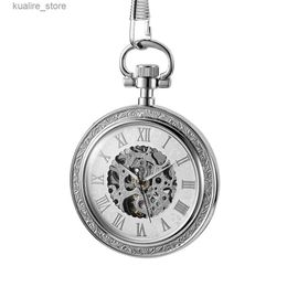 Pocket Watches Luxurious Silver Mechanical Hand Wind Antique Pocket Exquisite Roman Numerals Women Men es Pendant Clock Gifts Elder L240402
