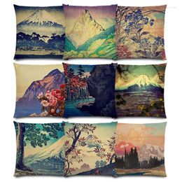 Pillow Japanese Style Landscape Painting Four Seasons Nature Scenery Fuji Mountains Trees Rivers Sea Good Cover Case