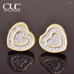 Stud Earrings CUC 10MM Heart Shape Earring Bling Cubic Zirconia Screw Back Men Women Hip Hop Jewelry Love Gift