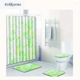 Bath Mats 4pcs Painted Light Green Leaves Banyo Paspas Bathroom Carpet Toilet Mat Set Tapis Salle De Bain Alfombra Bano