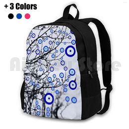 Backpack Evil Eye Tree Outdoor Hiking Waterproof Camping Travel Turkish Blue Eyes Good Luck