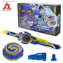 Spinning Top Infinity Nado 6 Split Series-Sacred Shield Double Dragon S Glowing Spinning TopDeluxe Sword Launcher with Detachable Scabbard L240402