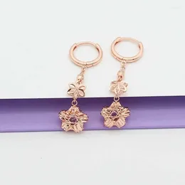 Dangle Earrings Sweet Earings Drop 585 Purple Gold Plated 14K Rose High Quality Round Beads Light Luxury Star For Women Jewellery