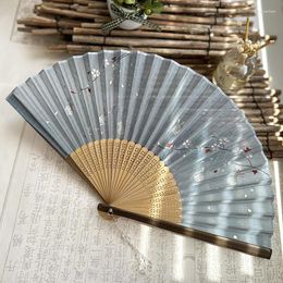 Decorative Figurines Vintage Chinese Style Silver Folding Fan Cute Summer Cool Daily Fresh Under The Moon Cherry Blossom Jade