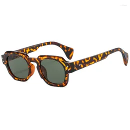 Sunglasses Long Keeper Women's Small Frame Square Design Fashionable Luxury Double Nail Retro Sunscreen Leopard Green