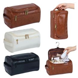 Cosmetic Bags PU Leather Toiletries Organizer Large Capacity With Hanging Hook Storage Bag Portable Waterproof Makeup Pouch Men