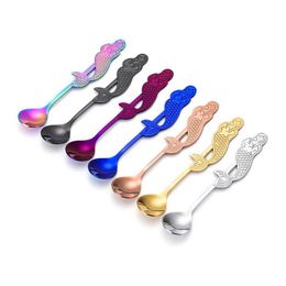 Spoons Stainless Steel Coffee Dessert Scoops Mermaid Tea Christmas Gifts Kitchen Tools Flatware Tableware Drop Delivery Home Garden Ki Dhast