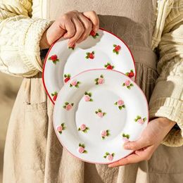 Plates Retro Ceramic Plate Rose Pattern Dinner Candy Dishes Steak Pasta Dessert Vegetable Salad Household Tableware Restaurant