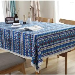 Table Cloth Cotton Rectangle Tablecloth INS Ethnic Style Striped Cover Linen Bridge-table Home Kitchen El