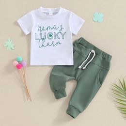 Clothing Sets 2024-10-31 Lioraitiin 0-3Y Toddler Baby Boy St Patrick's Day Outfit Letter Print Short Sleeve T-Shirt Solid Pants Clothes Set