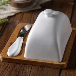 Plates Ceramic Butter Plate Cheese Box Creative With Knife Set Cake Dessert Cover