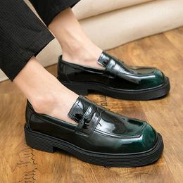 Casual Shoes High Quality Men Dress Square Toe Male Leather 2024 Lace-Up Wedding Gentleman Loafer