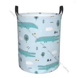 Laundry Bags Dirty Basket Foldable Organizer Cartoon Crocodile And Tree Clothes Hamper Home Storage