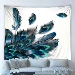 Tapestries Blue Green Feather Tapestry Bohemian Peacocks Animal Exotic Hippie Background Wall Hanging Cloth Living Room Bedroom Home Decor