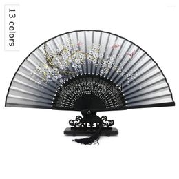Decorative Figurines Wholesale 50pcs/lot Folding Hand Fan Fabric Floral Bamboo Pocket Mariage Wedding Box Decor