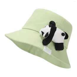 Berets 2024 Spring Summer Women Bucket Hat Solid Color Cartoon Cute Panda Pendant Travel Casual Women's Hats Fashion Fisherman