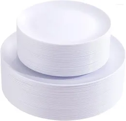 Disposable Dinnerware 100PCS White Plastic Plates-Premium Quality Heavyweight Plates Including 50 Dinner