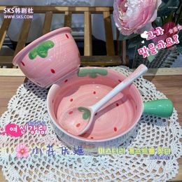 Bowls Strawberry Rice Bowl Spoon Lovely Pink Girl Heart Ceramic Dessert Hand Bar Set Home And Dormitory Househol