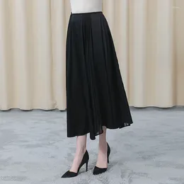 Skirts Silk Elastic Twill Natural Waist Braided Hair Decoration Summer Women's Black Skirt 2024 CE80 Long Female Clothing