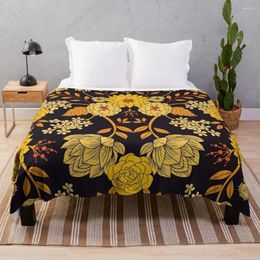 Blankets Yellow Orange & Navy Blue Dark Floral Pattern Throw Blanket Decorative Sofa