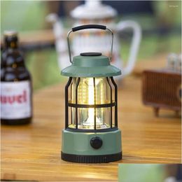 Portable Lanterns Classical Cam Light Usb C Rechargeable Cob Double Row Led 250Lm Stepless Dimming Ipx4 Outdoor Lighting With Hook Dro Otzsl