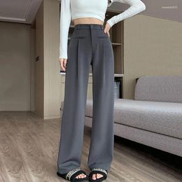 Women's Pants 2024 Spring Autumn Women High Waist Suit Casual Button Office Korean Fashion Ladies Loose Straight Wide Leg Trousers