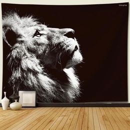 Tapestries Black White Animal Lion Tapestry Decor Hippie Macrame Wall Hanging Tiger Mandala Home Decorations