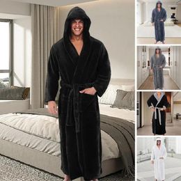 Home Clothing Plush Bathrobe Luxurious Men's Hooded With Adjustable Belt Ultra Soft Absorbent Male Robe Pockets Solid