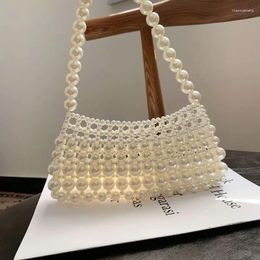 Evening Bags 2024 Women Party Vintage Handbag Ins Small Bag Cross Body Hand-woven Pearl Lady Beaded Shoulder