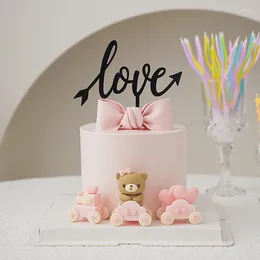 Party Supplies Cartoon Bear Train Cake Topper For Kids Birthday Baby Dress Up Shower Acrylic Love Wedding Dessert Baking Pink And Blue