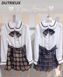 Work Dresses Japanese Rhinestone Plaid British Style Retro Uniform JK Shirt Top Student Skirt Set Spring And Autumn Skirts Outfit