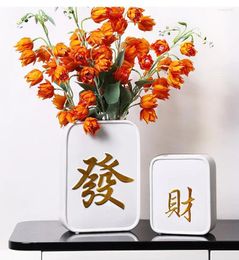 Vases Creative Lucky Words Ceramic Vase Decoration Modern Minimalist Flower Arrangement Container Living Room Table