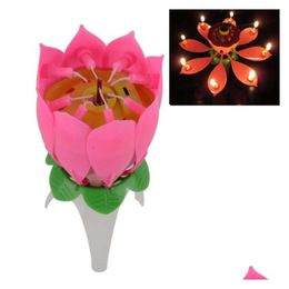 Candles 2021 Musical Lotus Flower Flame Happy Birthday Cake Party Gift Lights Rotation Decoration Lamp Surprise Drop Delivery Home Gar Dhczl