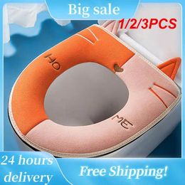Toilet Seat Covers 1/2/3PCS Cute Embroidery Cover With Zipper Soft Warmer Washable Mat Pad Cushion WC Ring Bathroom