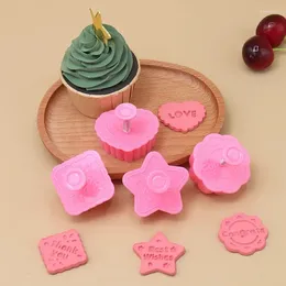 Baking Moulds 4 Pcs Blessing Words Cookies Spring Mold Cutter Press Biscuit Plastic Opp Bag Home Kitchen Yellow