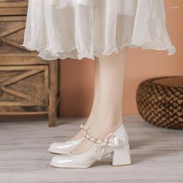 Dress Shoes Women Pumps Mary Jane Bowtie Lady Patent Leather High Heels Elegant Female Chunky Heel Wedding Party Footwear Ladies Shoe